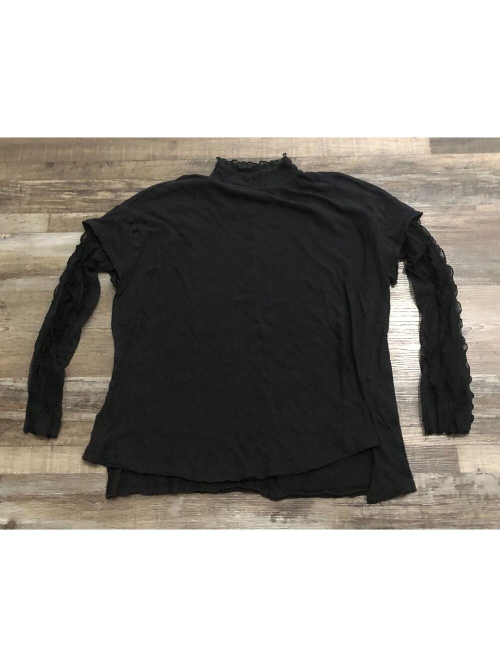 Free People Womens Medium Black Layered Long Sleeve Shirt Ruffle Textured